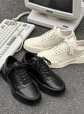 韩版百搭简约素潮增高小白鞋日系厚底系带情侣款