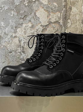 大头马丁靴男士黑色潮流夏季厚底增高休闲百搭男靴