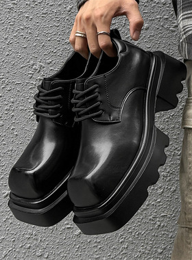 高街皮鞋小众德比鞋新款方头厚底松糕发型师休闲鞋