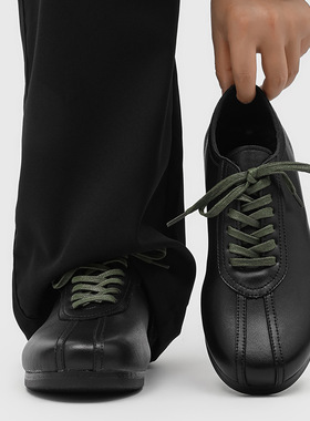 黑色休闲德训鞋复古平底英伦风通勤高级感情侣款