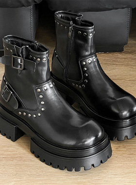 朋克风~潮酷马丁靴男新款厚底百搭时装男靴黑色