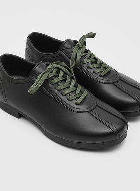 复古软底黑色德训鞋平底运动皮鞋懒人通勤情侣款