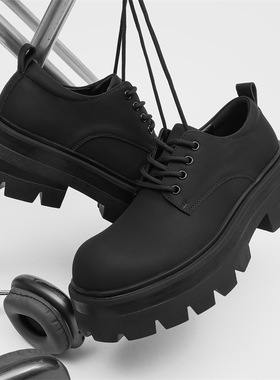 新款男士厚底增高德比鞋高级感休闲黑色英伦风情侣款