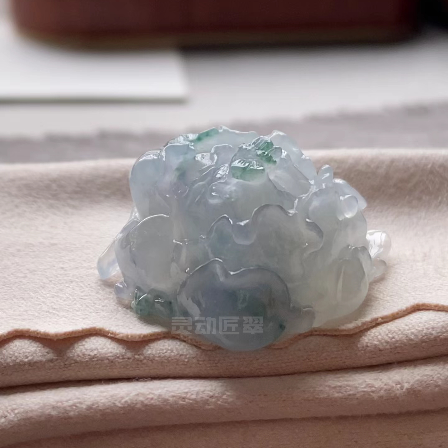 冰种飘花立体牡丹花翡翠吊坠戒指