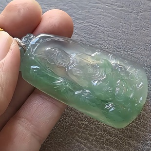 冰种大货翡翠A货挂件 翠绿竹林南海观音牌 云栖山海静 灵动匠翠