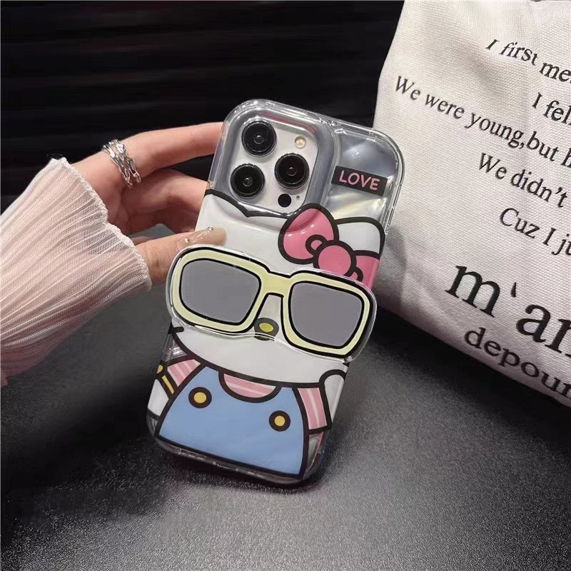 2025卡通创意墨镜动漫苹果16小新手机壳全包iphone12KT猫支架