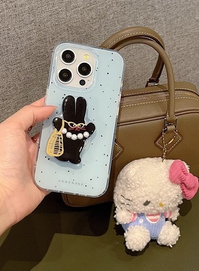 2025适用小众简约风泼墨购物袋兔子支架iphone15promax苹果14手机