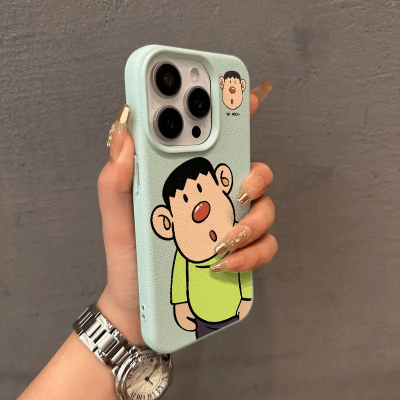 2025卡通红鼻胖虎适用苹果15promax手机壳iPhone16pro新款荔枝纹