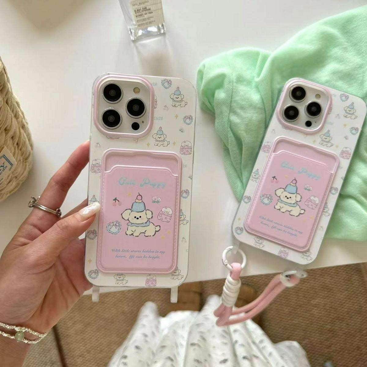 2025可爱满屏小狗iPhone17promax苹果16手机壳15大孔卡包14挂绳13