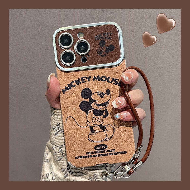 2025可爱卡通米奇挂绳适用苹果16大视窗手机壳13promax磨毛14感15