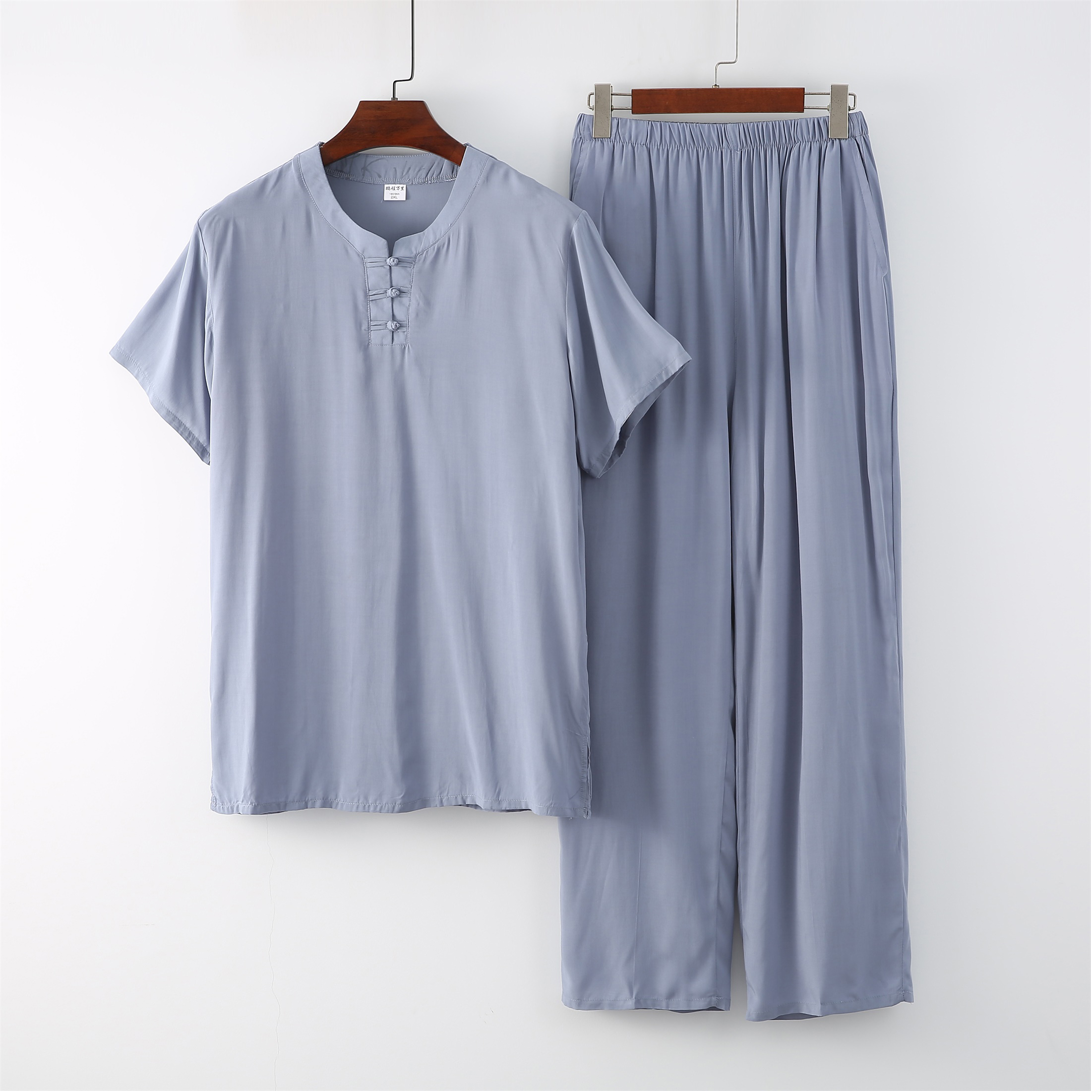 夏季中老年男士爸爸唐装棉绸套服