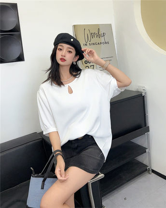夏季女士棉绸上衣2025新款韩版宽松显瘦人造棉圆领短袖衬衫T恤衫