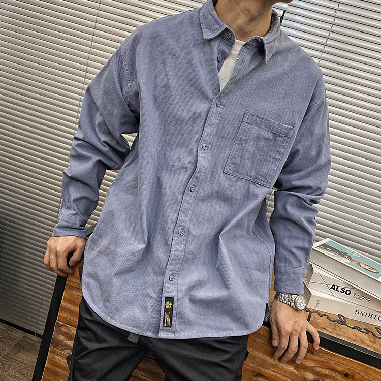 雾霾蓝纯色质感外穿通勤长袖衬衫