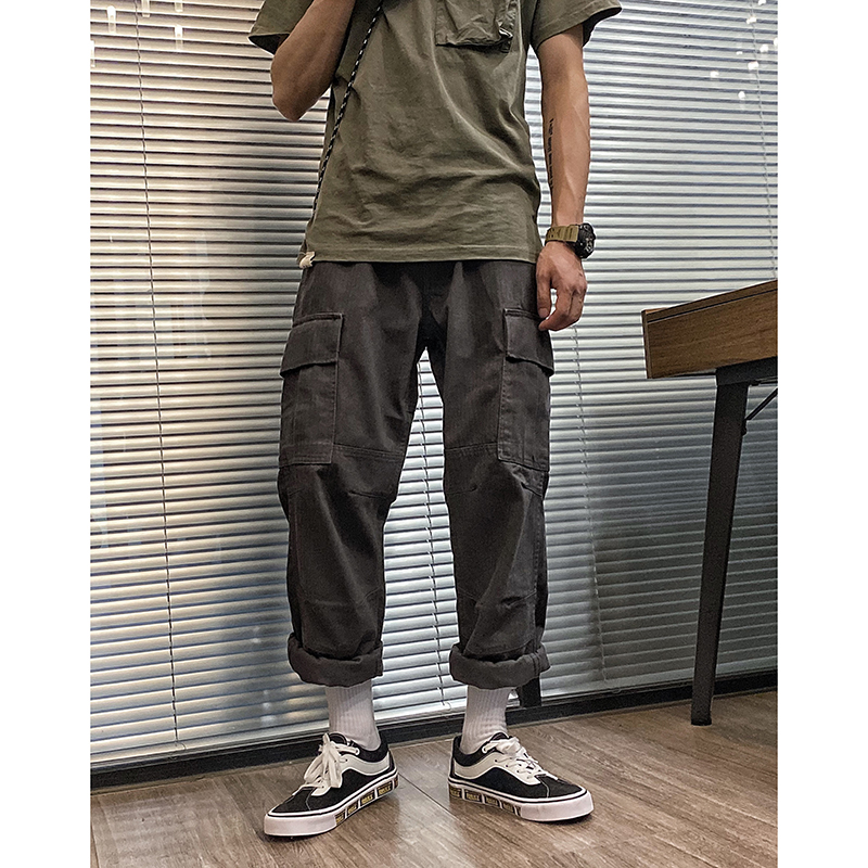 夹板工装裤男潮大口袋夏季休闲