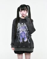Japanese single Harajuku streetwear brand travas visual style bear ear rock punk T-shirt hooded jacket for unisex men thumbnail 2