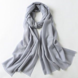 正品 超大款纯色浅灰色80支薄款纯羊毛围巾百搭长款保暖羊绒披肩