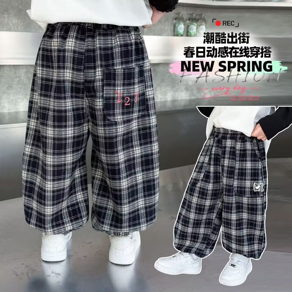 男童裤子春秋儿童运动裤2026春季新款男孩春装格子帅气长裤休闲裤