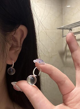 s925纯银天然白水晶耳钉小众设计字母C耳环简约高级感耳钩女耳饰