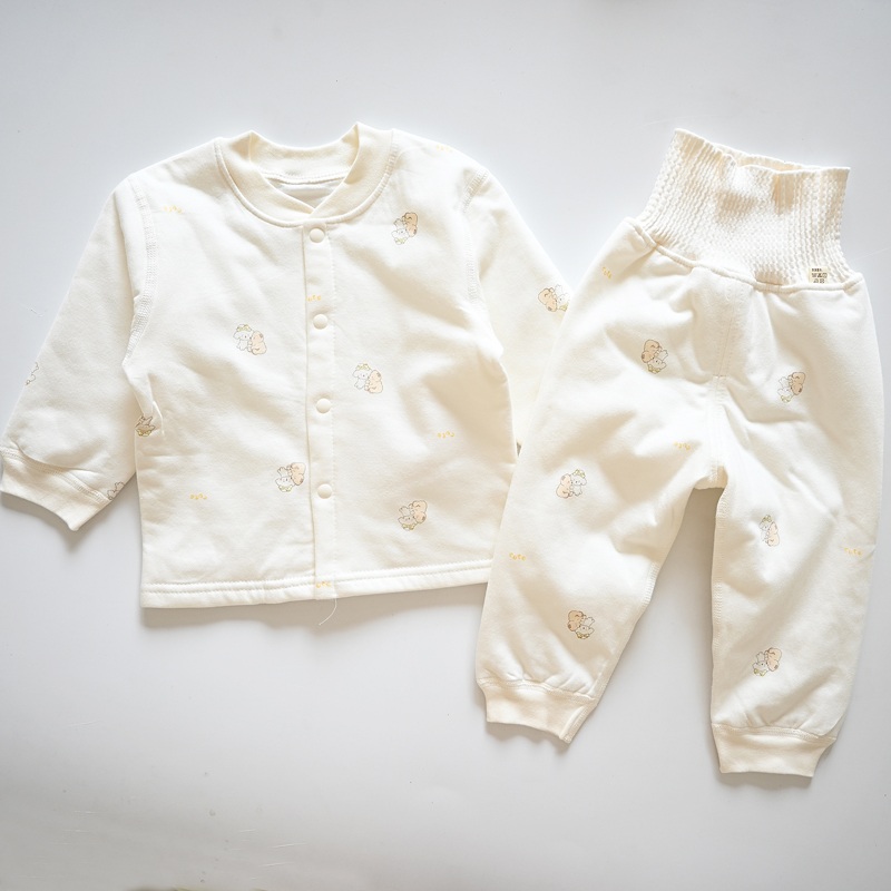 婴儿夹棉套装男女宝宝纯棉长袖开衫护肚裤子儿童家居内衣春秋冬季