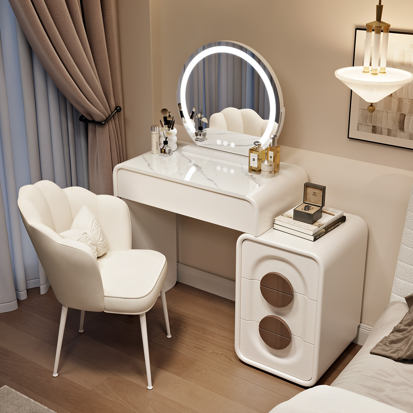 2025新款奶油风网红梳妆台现代卧室简约斗柜一体化妆桌小户型妆台