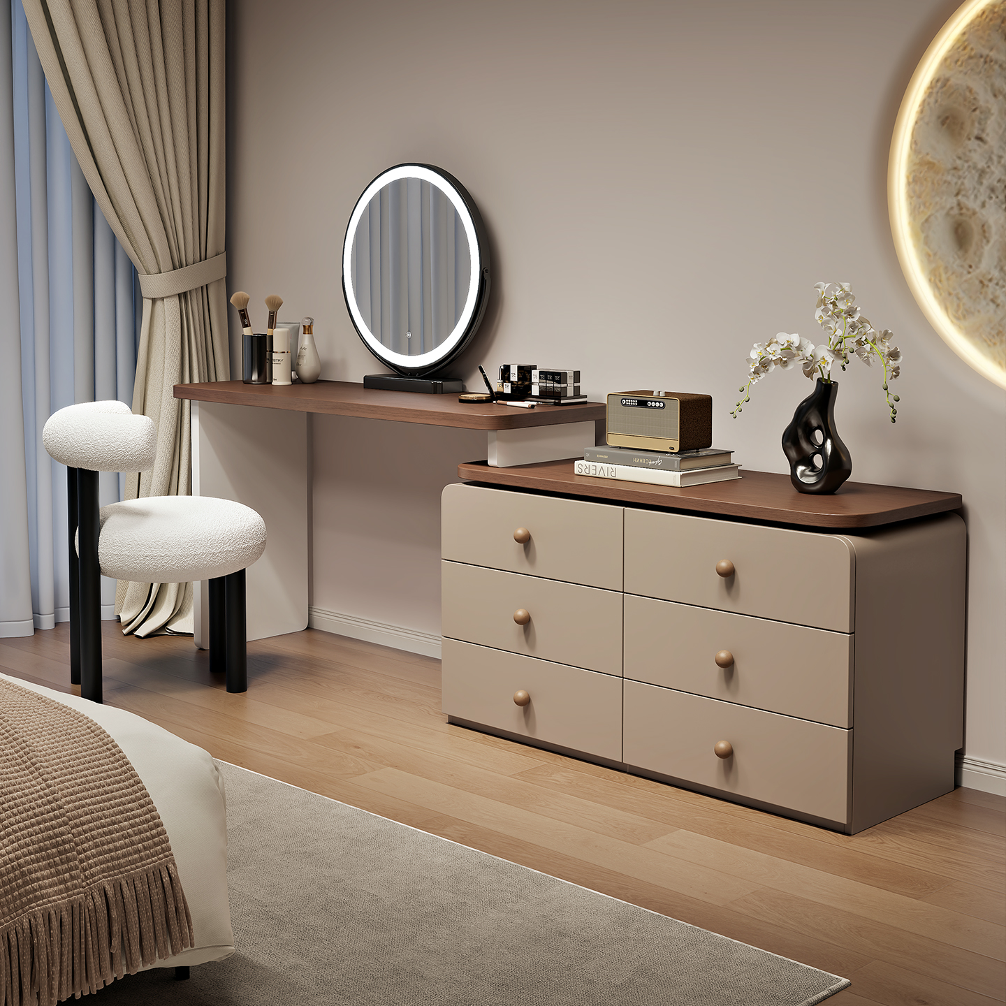 卧室简约法式化妆桌小型收纳柜