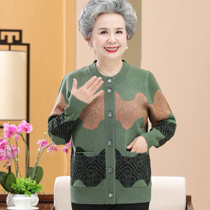 老年人秋装女针织衫妈妈装新款老太太秋冬奶奶装加绒加厚开衫外套