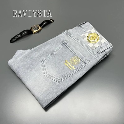 意大利高端灰色牛仔裤男潮牌2025新款秋冬季修身小脚裤休闲长裤子