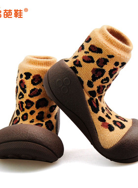 Attipas豹纹婴儿鞋春秋款室外室内学步鞋10个月软底宝宝地板鞋子