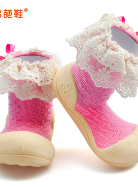 Attipas婴儿鞋春秋女宝宝地板鞋小公主一岁13码软底学步鞋连袜鞋