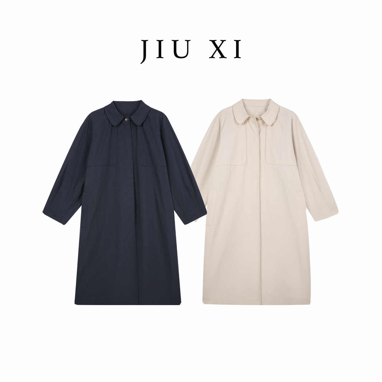 复古通勤娃娃领长款风衣外套