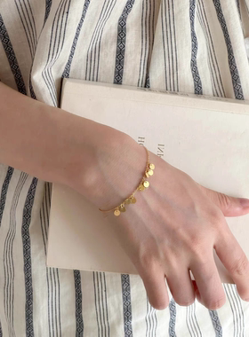 925纯银圆形亮片手链女生轻奢小众精致2024年新款高级感ins风手饰