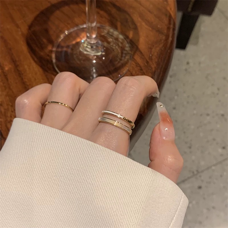 925纯银双层素圈白贝母戒指女