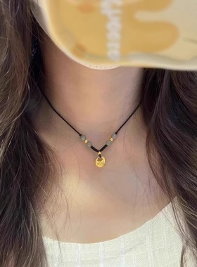 黄金色小胖福锁项链高级感轻奢小众2024新款锁骨链女款秋冬毛衣链