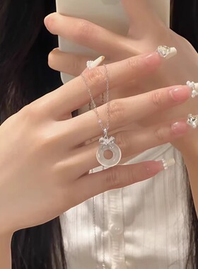 925纯银蝴蝶结平安扣项链2024新