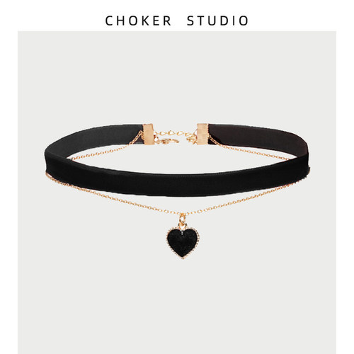 黑色丝绒choker项圈女颈带锁骨链爱心项链脖子配饰品chocker颈环