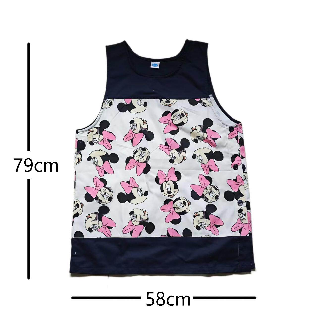 出日本成人卡通背心式围裙罩衣工作服无袖口袋侧开口涤棉可爱加厚