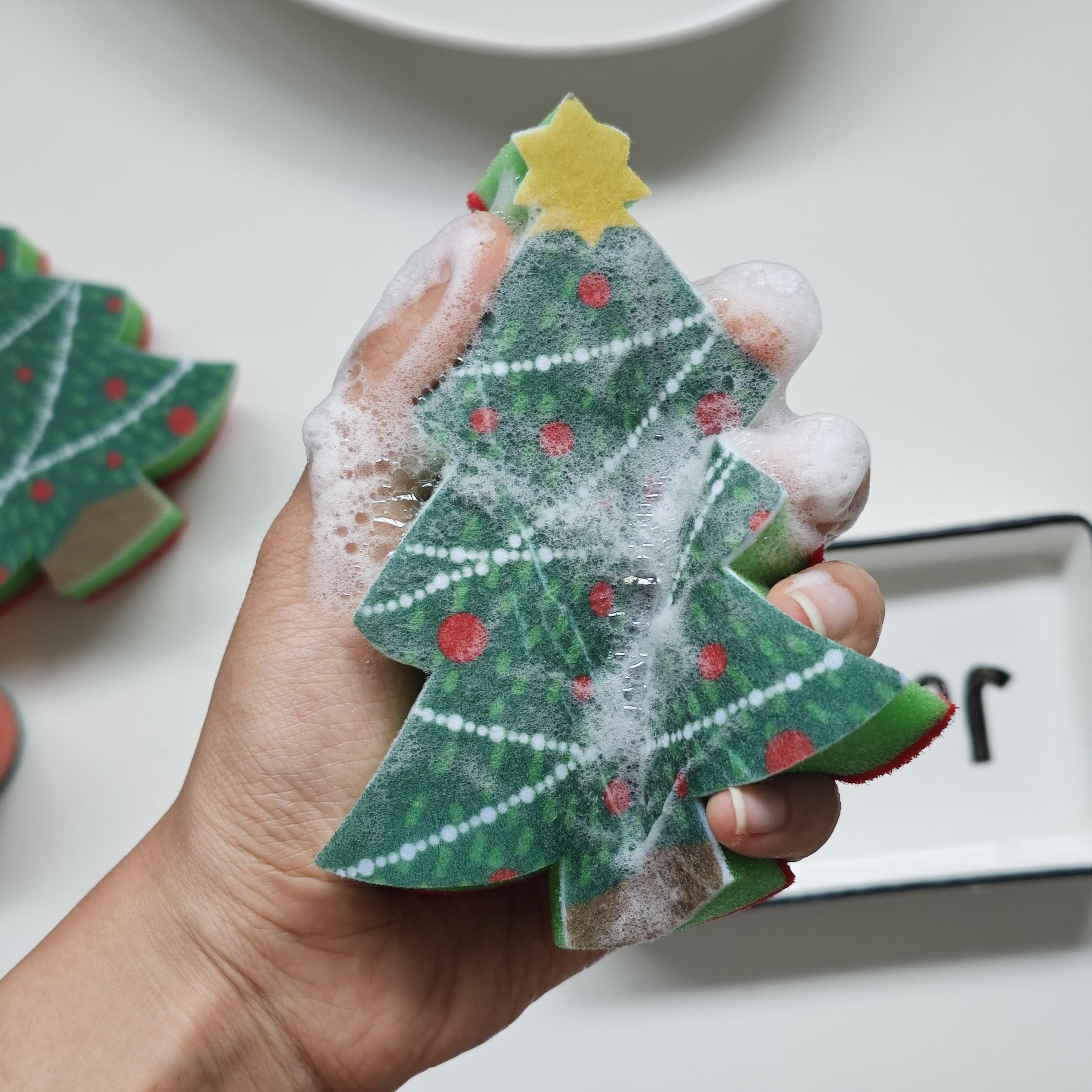 4个装圣诞老人雪人圣诞树创意节日厨房清洁海绵擦洗碗擦可爱卡通