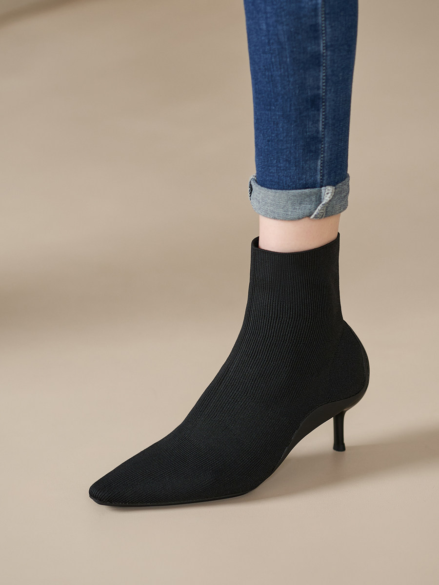 BOOTS FOR WOMEN 2024 AUTUMN AND WINTER NEW SOCK BOOTS HIGH HEEL POINTED TOE STILETTO HEEL SKINNY BOOTS SMALL HEEL FRENCH TEMPERAMENT SKINNY BOOTS