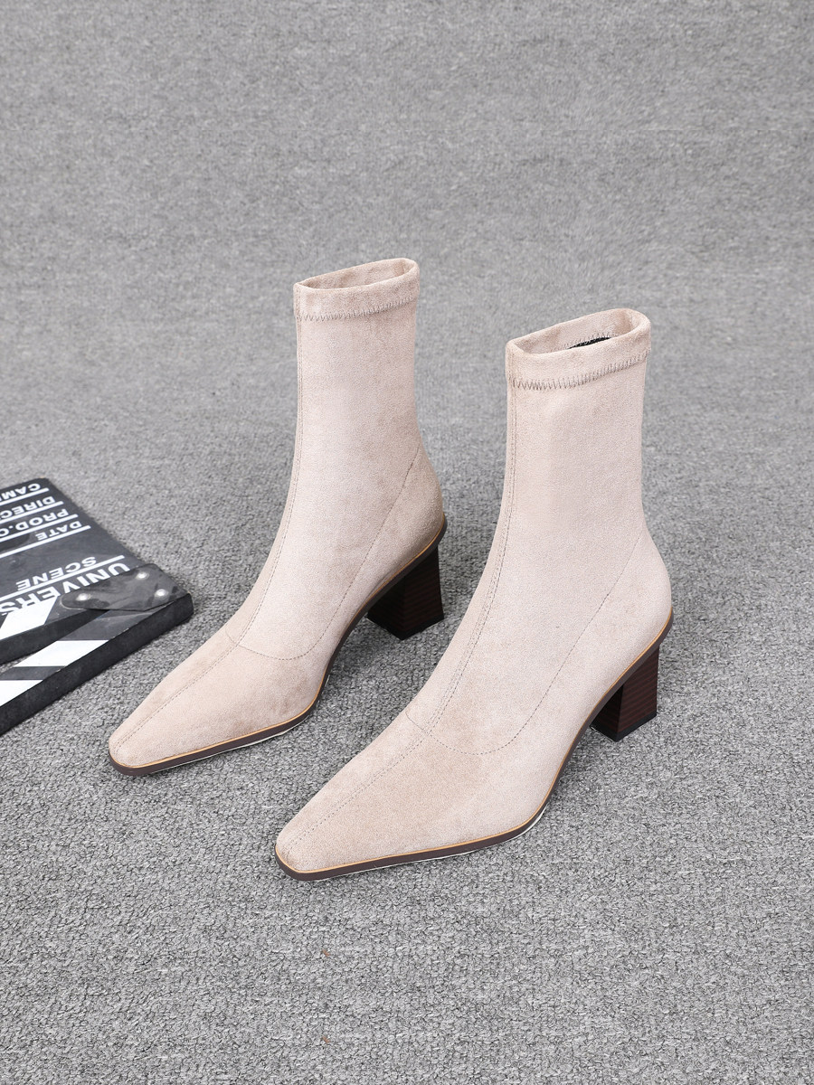 FRENCH HIGH-HEELED BOOTS WOMENS 2024 NEW BLOCK HEEL SQUARE TOE EUROPEAN AND AMERICAN HOT NUBUCK LEATHER BRITISH-STYLE SUEDE BOOTS