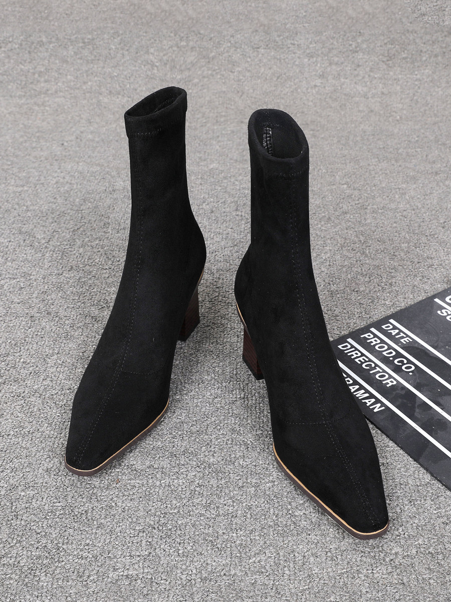 FRENCH HIGH-HEELED BOOTS WOMENS 2024 NEW BLOCK HEEL SQUARE TOE EUROPEAN AND AMERICAN HOT NUBUCK LEATHER BRITISH-STYLE SUEDE BOOTS