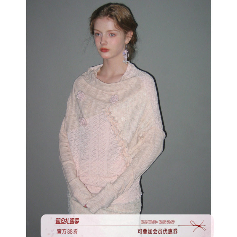 俗集原创 2025AW-1 披肩一字肩慵懒气质长袖针织套头上衣