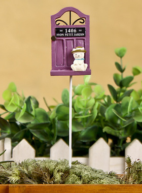 卡通创意立体树脂带帽子猫咪紫门园艺多肉花插插件居家装饰