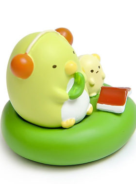 卡通创意立体树脂精灵生物河童泳圈上看书小虫花插插件居家装饰