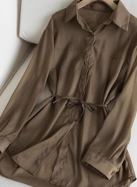 轻薄仙气仿欧根纱~宽松大版型翻领长袖薄款温柔衬衫女C04428