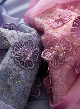 立体花朵 蕾丝拼接V领 真丝桑蚕丝荷叶袖连衣裙  F23648