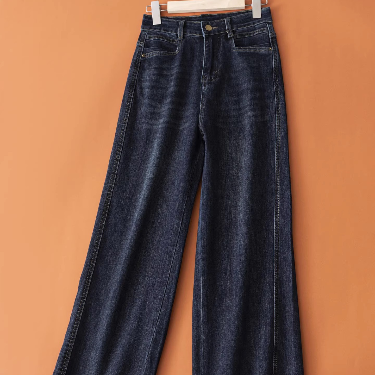 jin典复古深蓝高腰牛仔裤~新款时尚百搭气质显瘦直筒裤V05023