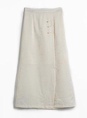 高腰盘扣侧开叉 国风提花中长款半身裙女裙J04148