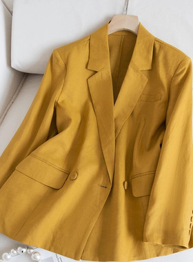 仿麻面料 含垫肩直角肩宽松文艺风西装外套W01513