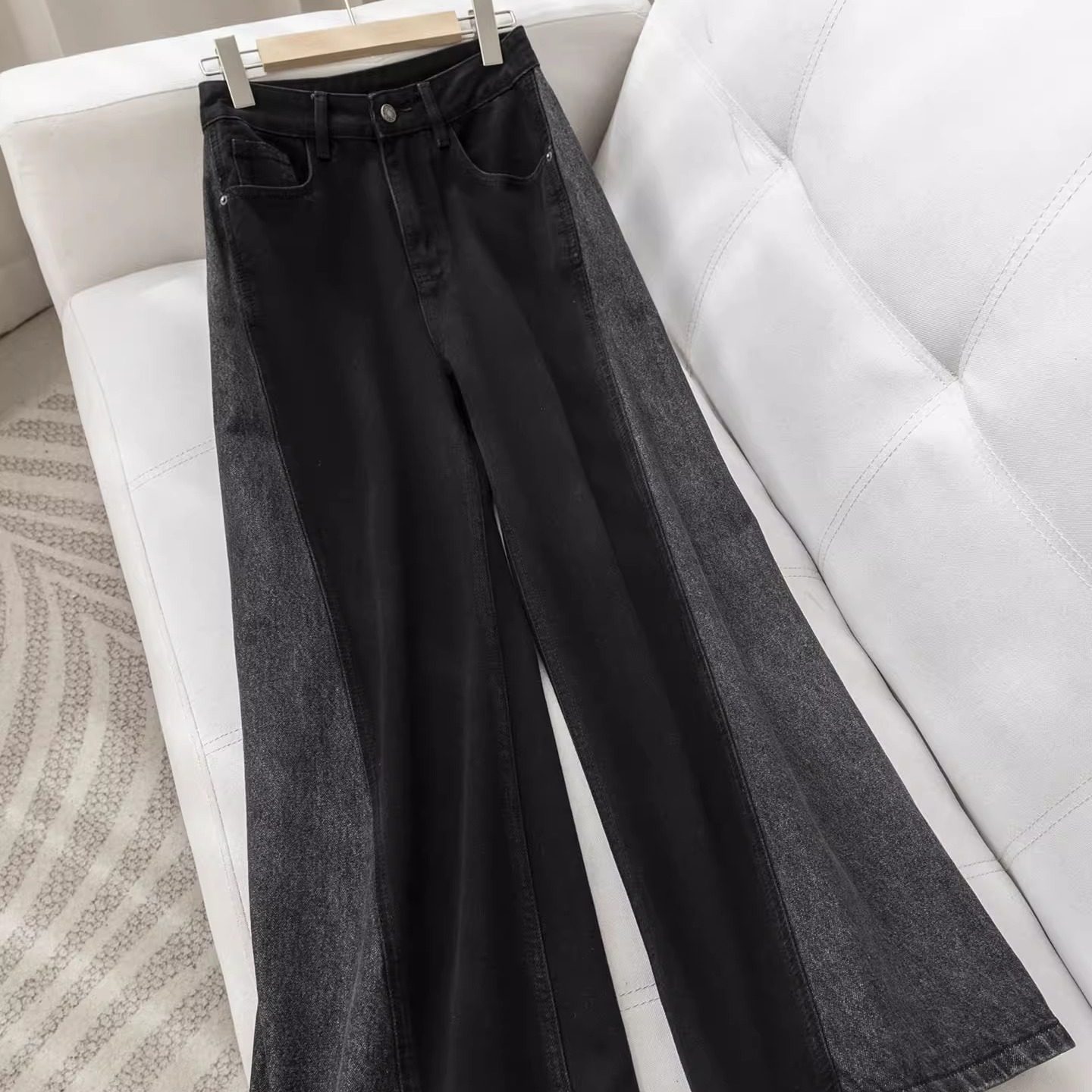 黑色阔腿牛仔裤2025新款高腰显瘦宽松渐变直筒休闲裤子V07143,女装/女士精品,牛仔裤,淘宝优惠券,粉丝福利购,淘宝优惠卷