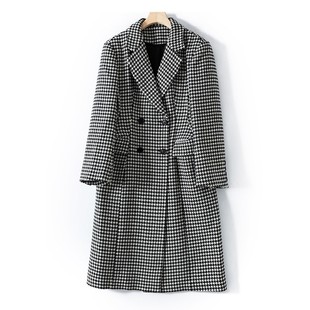 风衣外套女 领直角肩全羊毛长款 W06832 西装 复古耐看千鸟格